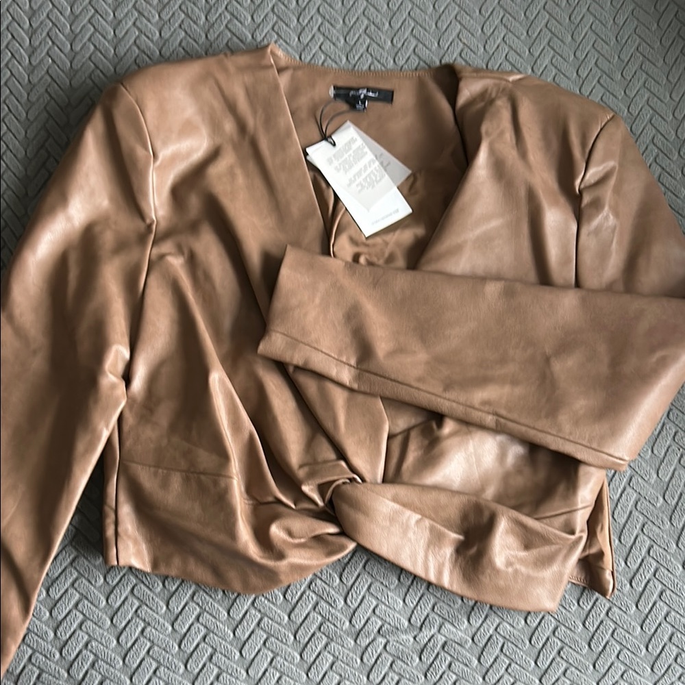 Women's Tan Faux Leather Jacket